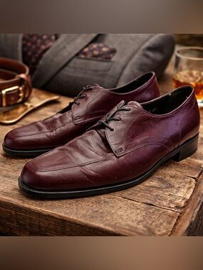 Vintage Florsheim Burgundy Apron Toe Derby Men’s Size 8B Narrow Shoe